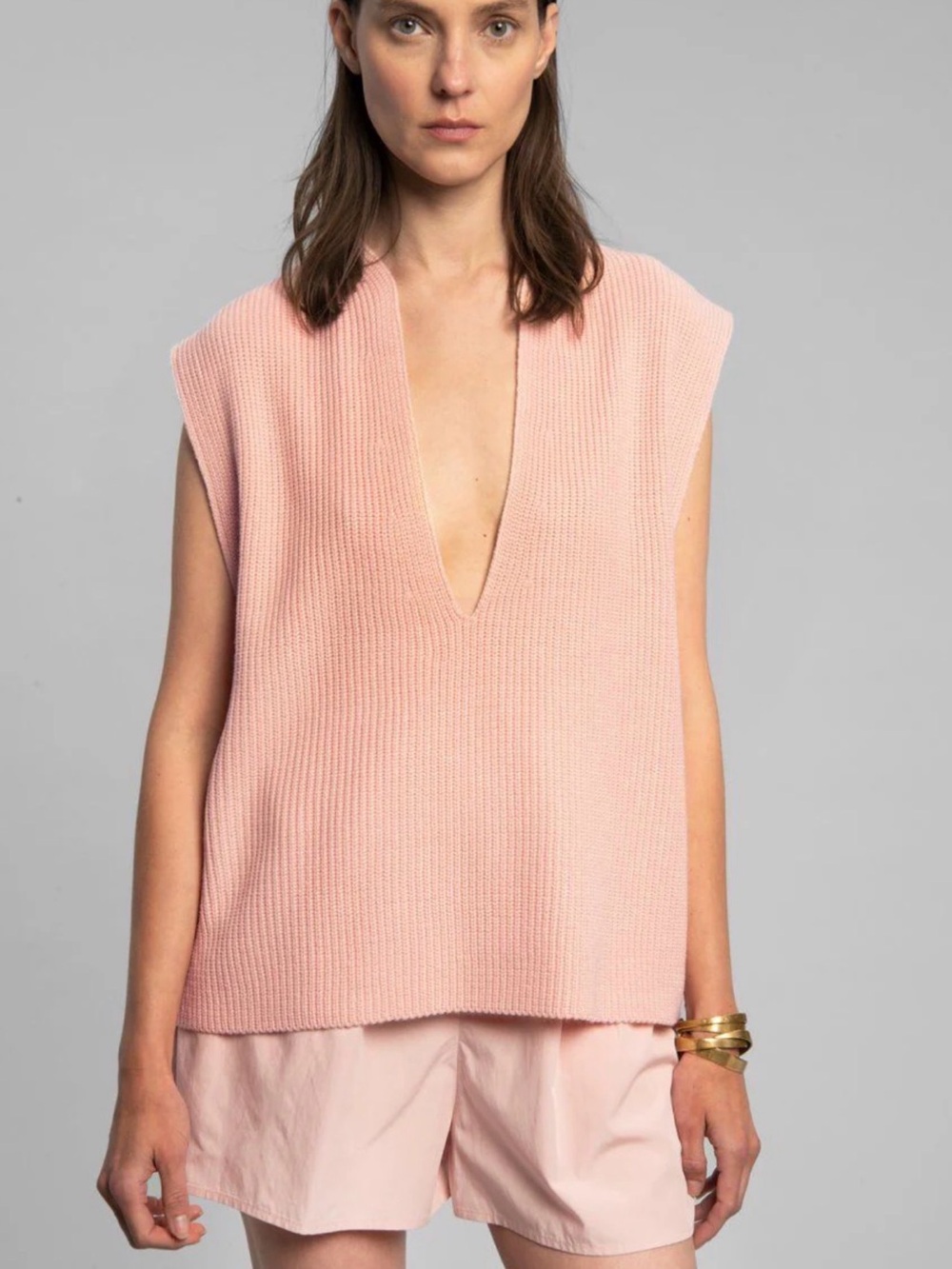 The Frankie Shop Pink Sleeveless V-Neck Knit Sweater
